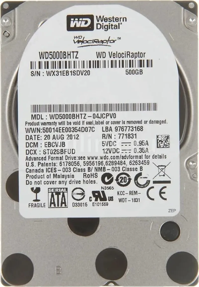 Western WD5000BHTZ-04JCPV1 Western Digital WD5000BHTZ-04JCPV1 VelociRaptor 500GB 10000RPM SATA 6Gb/s 64MB Cache (RoHS) 2.5-Inch Hard Drive. In Stock