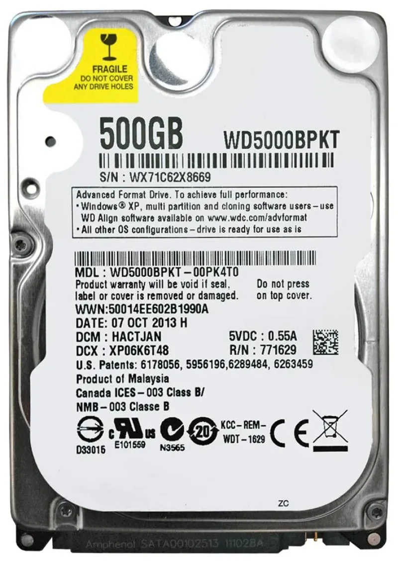 WD5000BPKT-00PK4T0 - Western Digital Scorpio Black 500GB 7200RPM SATA 3Gb/s 16MB Cache 2.5-inch Hard Drive