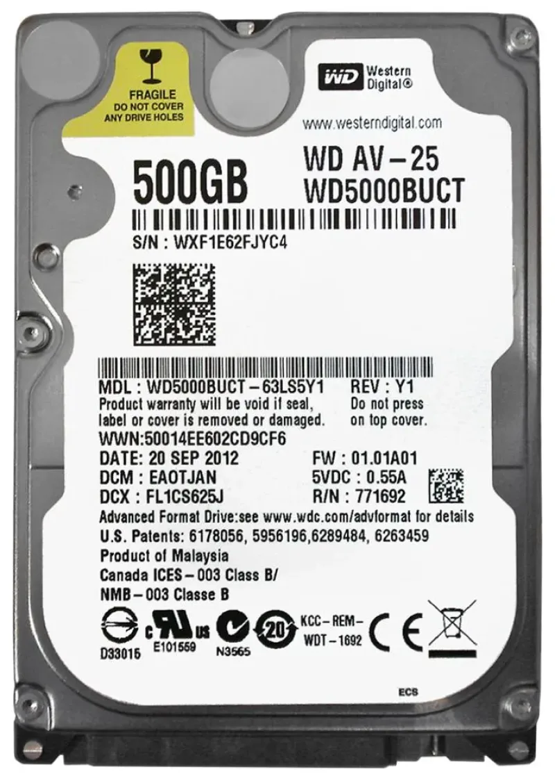 WD5000BUCT-63LS5Y1 - Western Digital AV-25 500GB 5400RPM SATA 3Gb/s 16MB Cache 2.5-inch Hard Drive