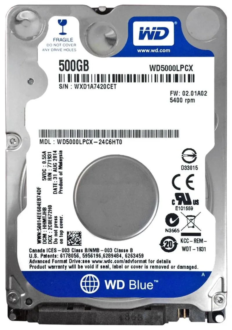 WD5000LPVX-60V0TT0 - Western Digital Blue 500GB 5400RPM SATA 6Gb/s 8MB Cache 2.5-inch Hard Drive