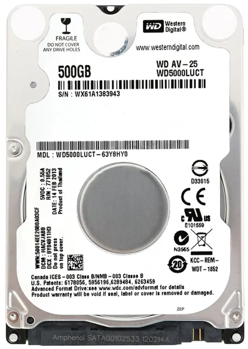 WD5000LUCT-63Y8HY0 - Western Digital AV-25 500GB 5400RPM SATA 3Gb/s 16MB Cache 2.5-inch Hard Drive