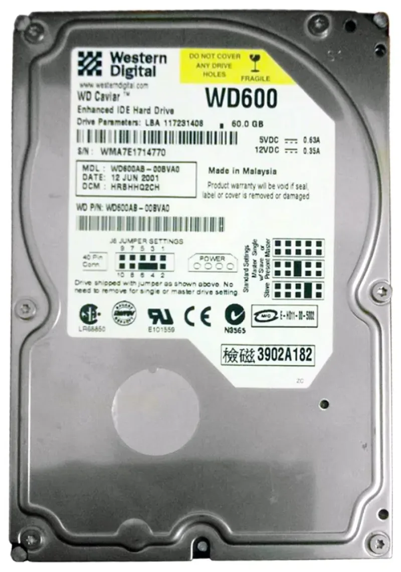 WD600AB - Western Digital Caviar 60GB 5400RPM ATA-100 2MB Cache 3.5-inch Hard Drive