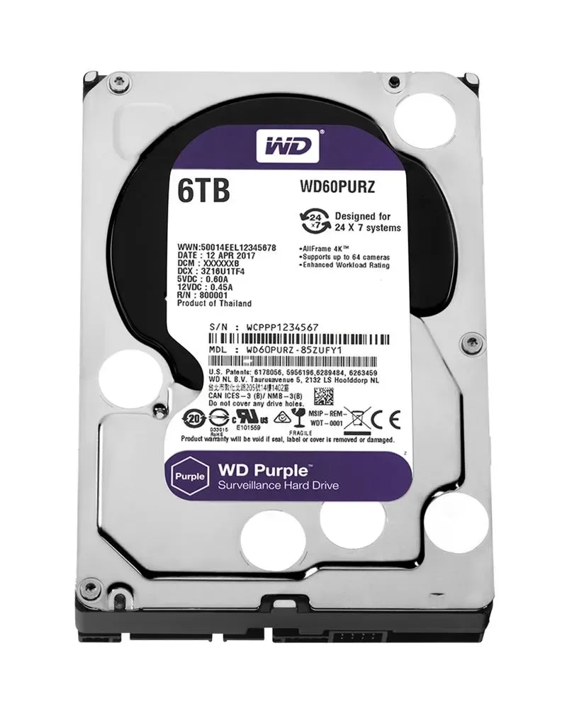 WD60PURZ - Western Digital Purple 6TB 5400RPM SATA 6Gb/s 64MB Cache 3.5-inch Hard Drive