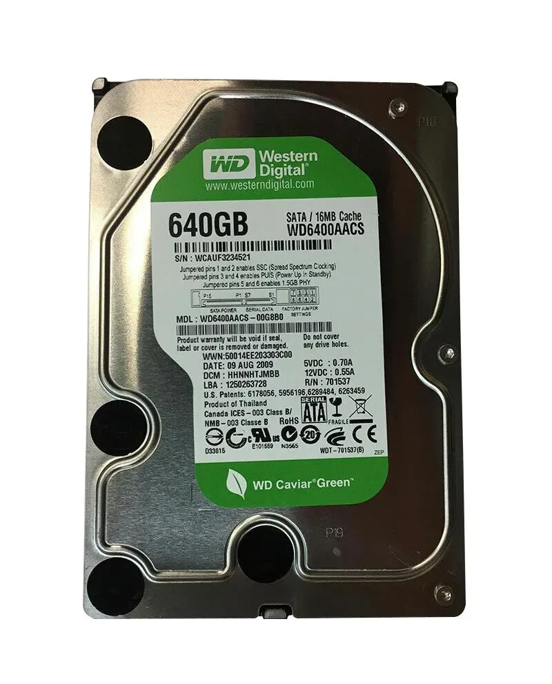 WD6400AACS-00G8B0 - Western Digital Caviar Green 640GB 5400RPM SATA 3Gb/s 16MB Cache 3.5-inch Hard Drive