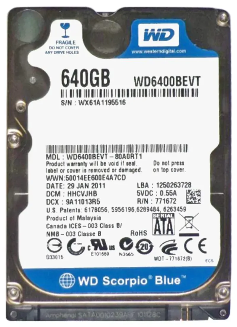 WD6400BPVT - Western Digital Scorpio Blue 640GB 5400RPM SATA 3Gb/s 8MB Cache 2.5-inch Hard Drive