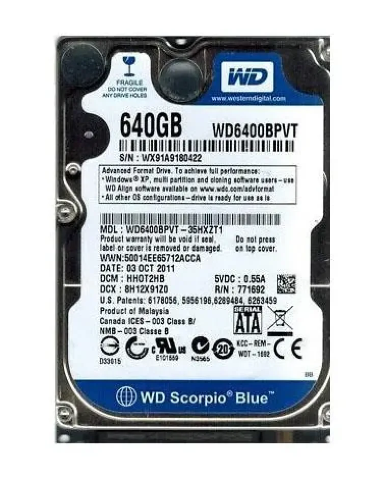 WD6400BPVT-35HXZT1 - Western Digital Scorpio Blue 640GB 5400RPM SATA 3Gb/s 8MB Cache 2.5-inch Hard Drive