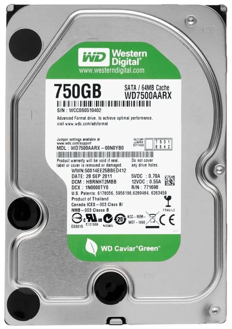 WD7500AARX-00N0YB0 - Western Digital Caviar Green 750GB 5400RPM SATA 6Gb/s 64MB Cache 3.5-inch Hard Drive