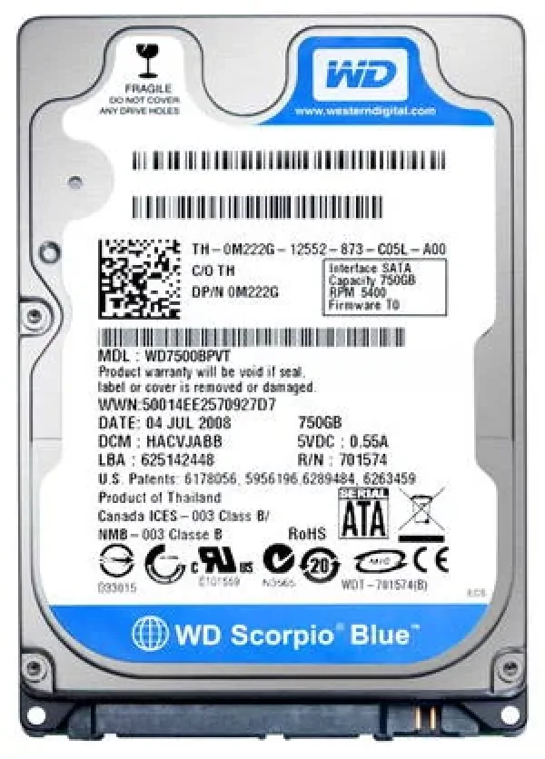 WD7500BPVT-75HXZT3 - Western Digital Scorpio Blue 750GB 5400RPM SATA 3Gb/s 8MB Cache 2.5-inch Hard Drive