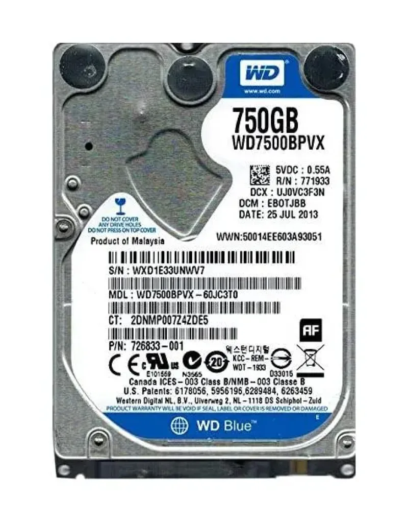 WD7500BPVX-60JC3T0 - Western Digital Blue 750GB 5400RPM SATA 6Gb/s 8MB Cache 2.5-inch Hard Drive