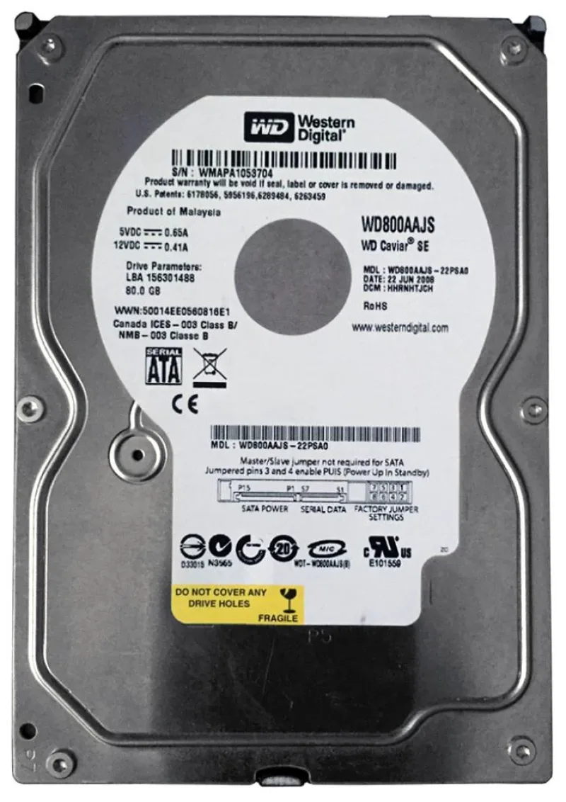 WD800AAJS-75M0A0 - Western Digital Caviar Blue 80GB 7200RPM SATA 3Gb/s 8MB Cache 3.5-inch Hard Drive