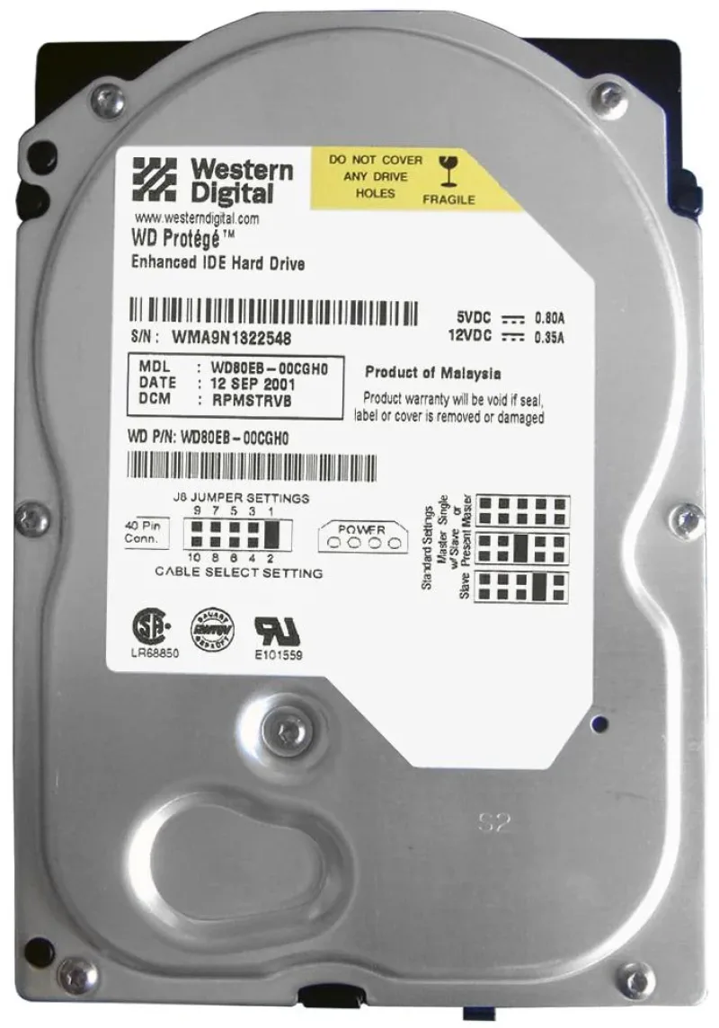 WD800AB-00CBA0 - Western Digital Caviar 80GB 5400RPM ATA-100 2MB Cache 3.5-inch Hard Drive