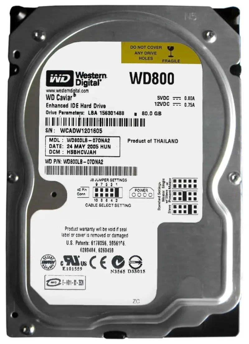 WD800AB-22CBA1 - Western Digital Caviar 80GB 5400RPM ATA-100 2MB Cache 3.5-inch Hard Drive