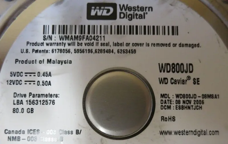 WD800BD-55JMC0 - Western Digital Caviar 80GB 7200RPM SATA 1.5Gb/s 2MB Cache 3.5-inch Hard Drive