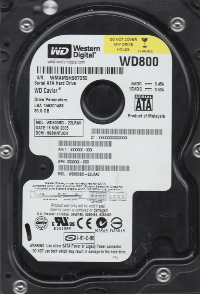 WD800BD-55LTA0 - Western Digital Caviar 80GB 7200RPM SATA 1.5Gb/s 2MB Cache 3.5-inch Hard Drive