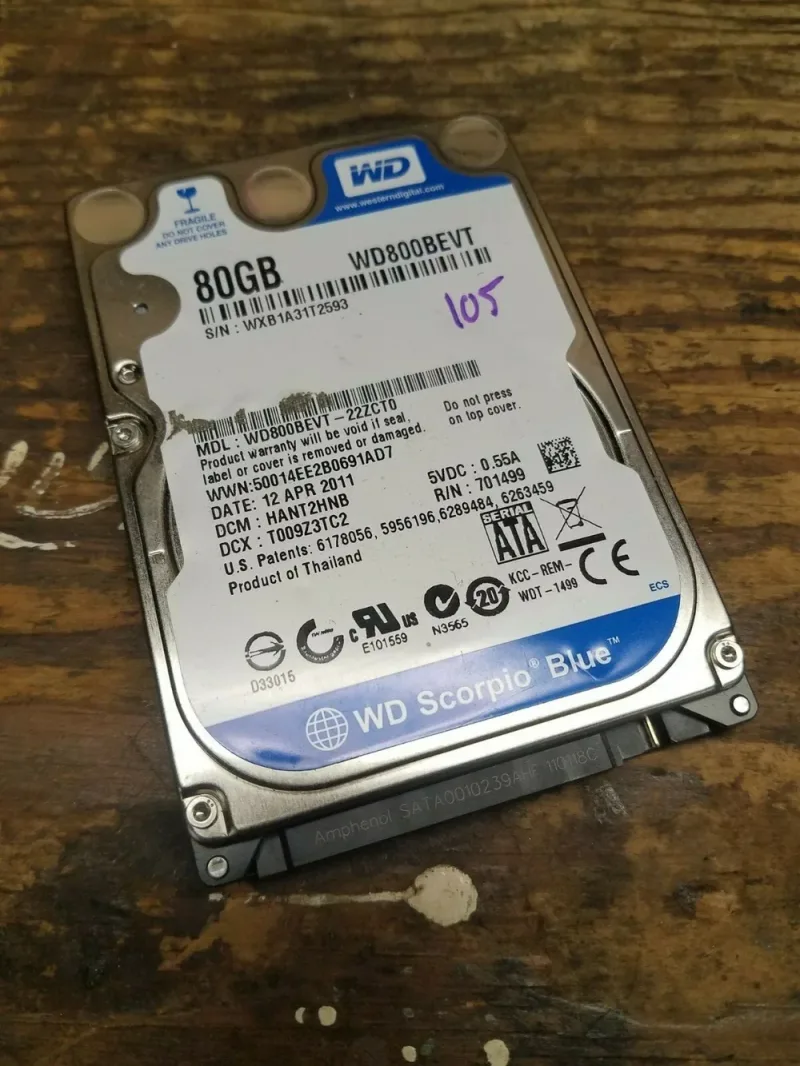 WD800BEVT-22ZCT0 - Western Digital Scorpio Blue 80GB 5400RPM SATA 3Gb/s 8MB Cache 2.5-inch Hard Drive