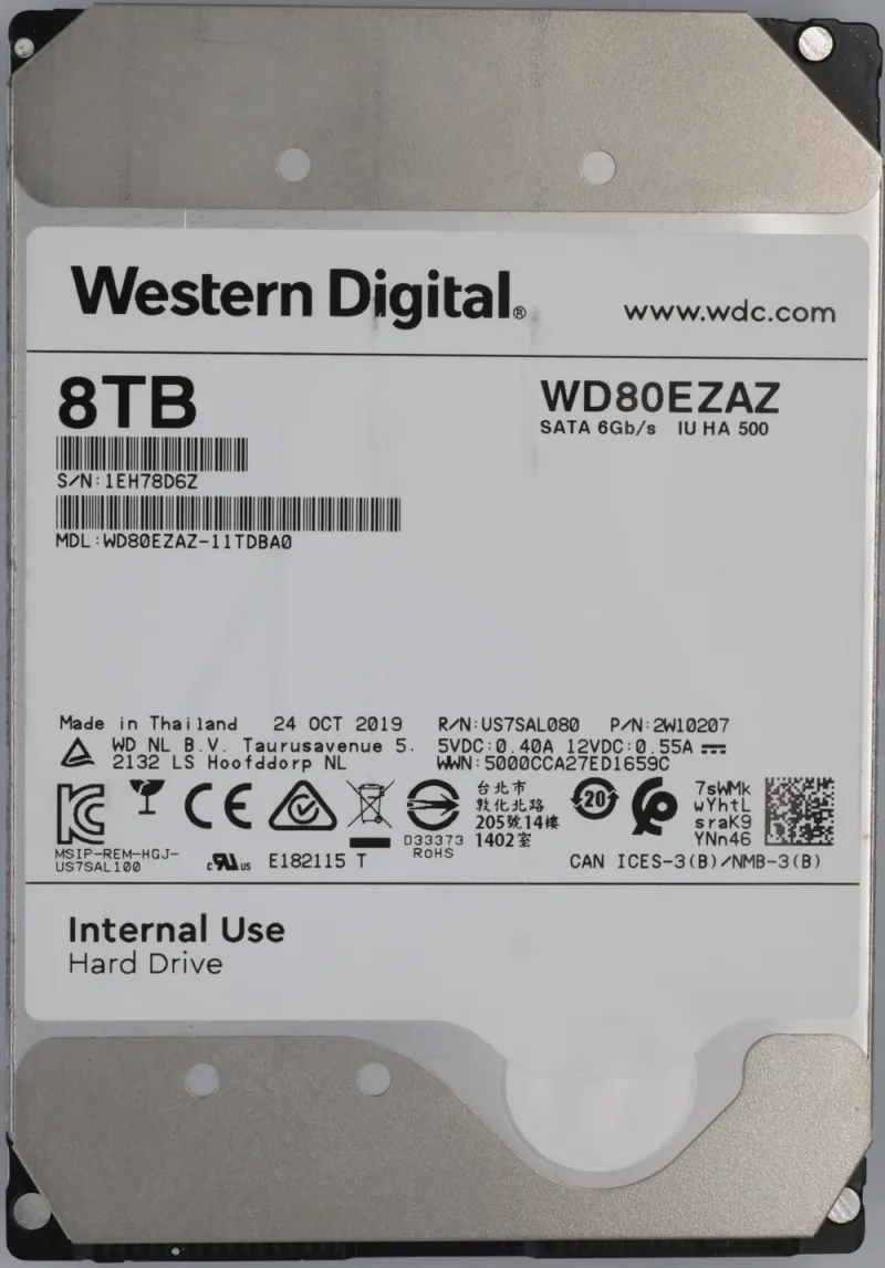 Western WD80EZAZ Western Digital WD80EZAZ 8TB SATA 6Gb/s 256MB Cache 3.5-Inch Hard Drive