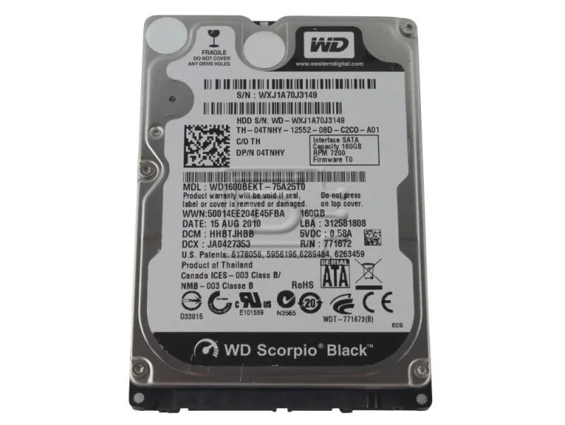 WDC1600BEKT - Western Digital Scorpio Black 160GB 7200RPM SATA 3Gb/s 16MB Cache 2.5-inch Hard Drive