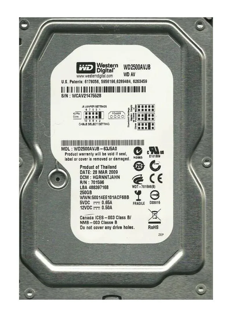 WDC5000AVJB - Western Digital AV 500GB 7200RPM ATA-100 8MB Cache 3.5-inch Hard Drive