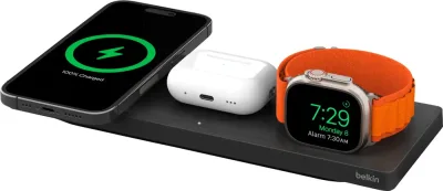 WIZ016TTBK - Belkin Boost UP Charge Pro 3-in-1 Black Wireless Charging Pad with MagSafe for Apple iPhone 13 / Apple iPhone 13 mini / Apple iPhone 12
