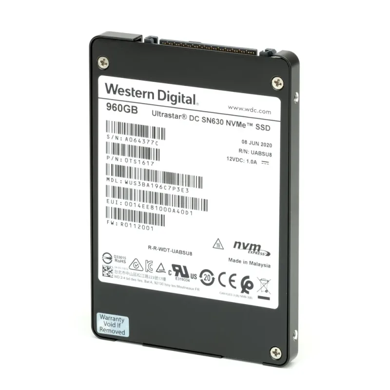 Western WUS3BA196C7P3E3 Western Digital WUS3BA196C7P3E3 Ultrastar DC SN630 Series 960GB 3D NAND Triple-Level Cell PCI-E 3.1 x4 NVMe U.2 2.5-inch Solid State Drive. In Stock