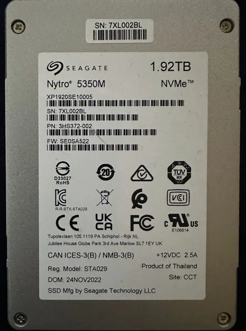 Seagate XP1920SE10025 Nytro 5350M 1.92TB PCI Express 4.0 x4 NVMe 3D Enterprise Triple-Level Cell Read Intensive FIPS 2.5-inch Solid State Drive. In Stock